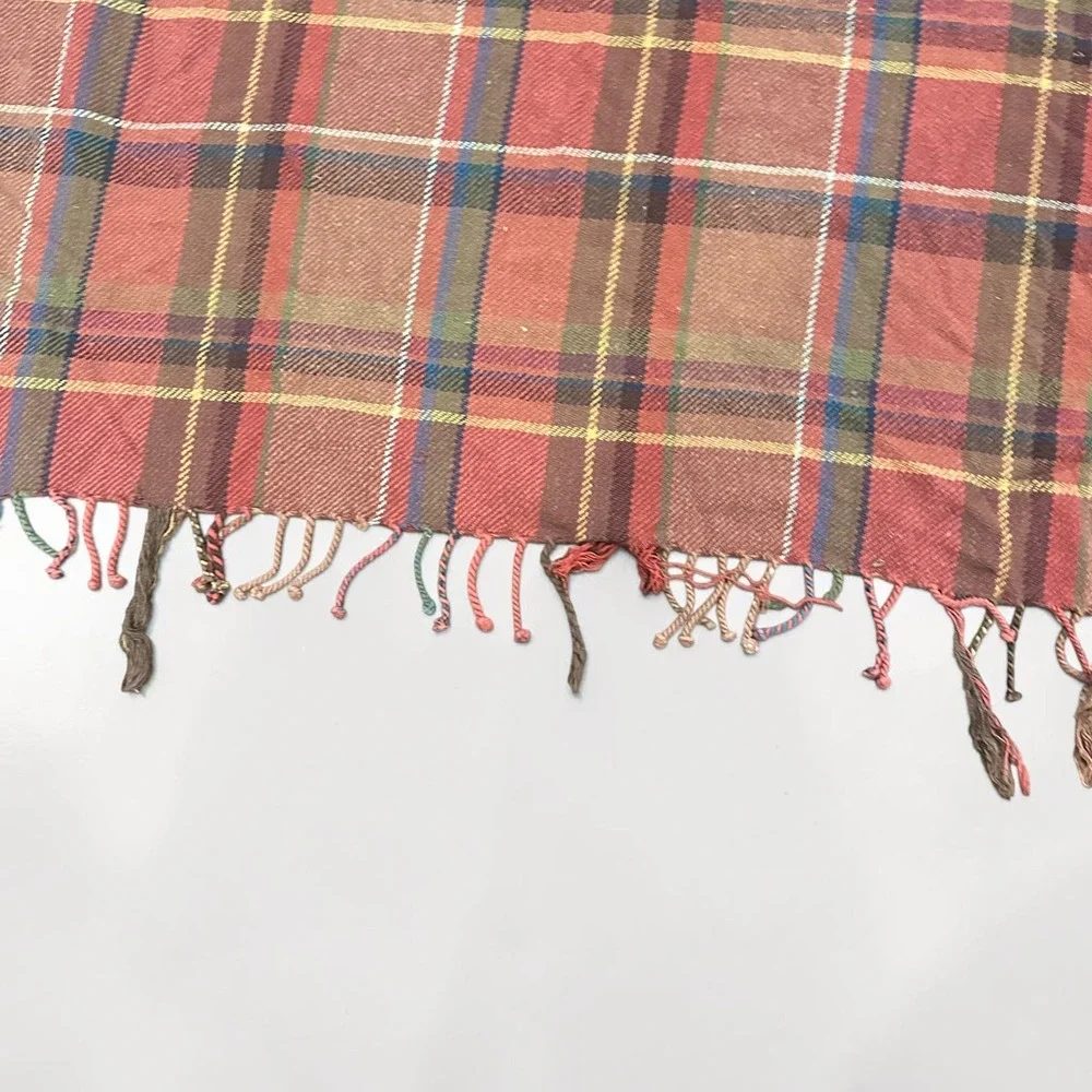 Longaberger Toboso Plaid Throw Blanket Fringe Cotton Blend Red Multi 62x82